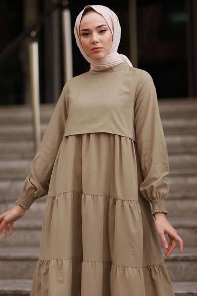 InStyle Μονόστρωμα Λεπτομερές Casual Φόρεμα - Κρέμα