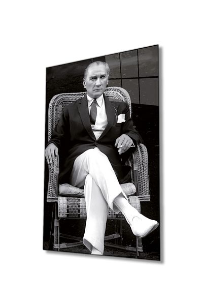 Rosyvien Mustafa Kemal Atatürk Portrait Glass Painting, Home, Office and School Wall Decoration, Gift, Tempered Glass