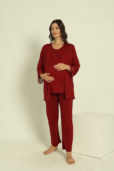 Miss Dünya Lissa Claret Red Maternity Short Sleeve Maternity and Pregnant Pajamas Set