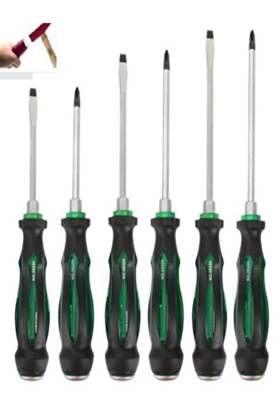 rigour Tornavida Takımı 6 Parça Darbeli Düz Yıldız Tornavida Seti Vurmalı Tornavida Yeşil