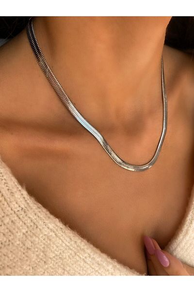 Âlâ Atelier Non-Tarnish Colorfast Thick Crushed Italian Chain Steel Necklace Silver