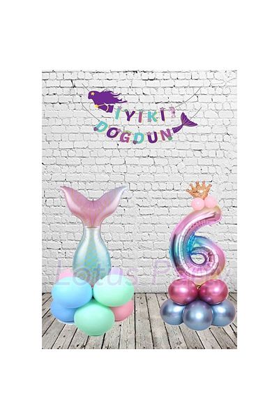 LOTUS PARTY Σετ πάρτι με θέμα τη γοργόνα 6 ετών Mermaid Tail Foil Balloon Figure Foil Balloon Mermaid Banner