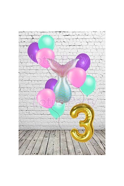 LOTUS PARTY Σετ πάρτι με θέμα τη γοργόνα 3 ετών Mermaid Tail Foil Balloon Figure Foil Balloon 12 τμχ Μπαλόνια