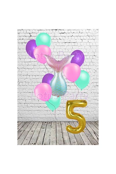 LOTUS PARTY Σετ πάρτι με θέμα γοργόνα 5 ετών Mermaid Tail Foil Balloon Figure Foil Balloon 12 τμχ Μπαλόνια