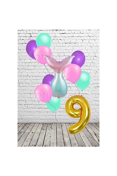 LOTUS PARTY Σετ πάρτι με θέμα τη γοργόνα 9 ετών Mermaid Tail Foil Balloon Figure Foil Balloon 12 τμχ Μπαλόνια