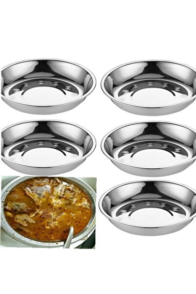 BİODATA 6 Adet Paslanmaz Çelik Yemek Tabağı 18,80cm Yüksek Kenar Paça Tabak Y...