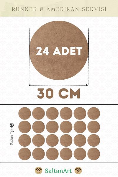 SaltanArt 30cm Διάμετρος 24 τμχ Φόρτες American Service Runner MDF Drolit Magnet Έξι Ξύλο 3mm (2,7mm) Πάχος