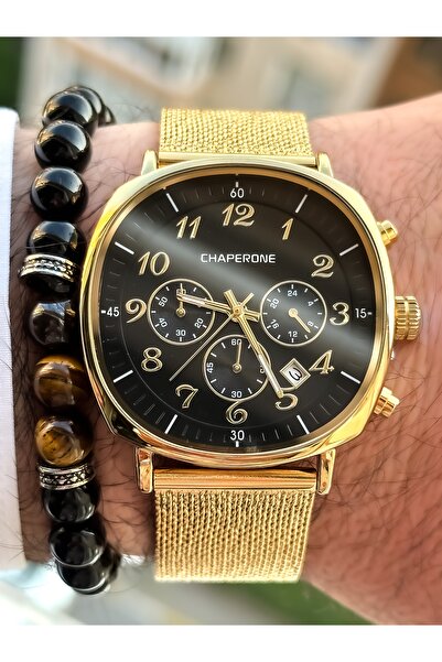 Chaperone Marka Hasır Kordon Fonksiyonları Aktif Altın Sarısı Erkek Kol Saati...