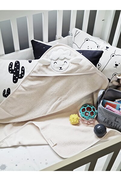 Tanem Home قماط منشفة أطفال مطرزة 100% من القطن باللون البيج مقاس 75 × 75 سم