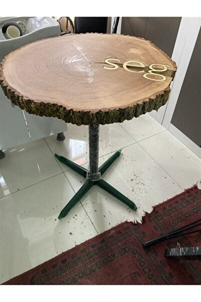 ÇEFTWOOD DOĞAL AHŞAP MASA KÜTÜK METAL AYAKLI MASİF