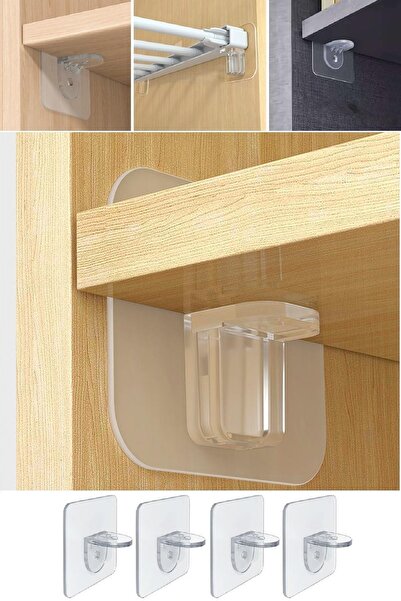 BİTERSE 4'lü Yapışkanlı Raf Tutucu Ve Sabitleyici Şeffaf Askı