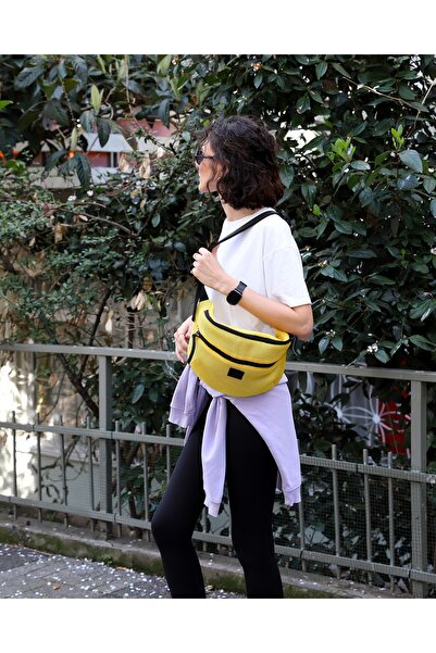 POWBAG Sarı File Büyük Boy Ayarlanabilir Askılı Spor Omuz Ve Bel Çantası Meshbag