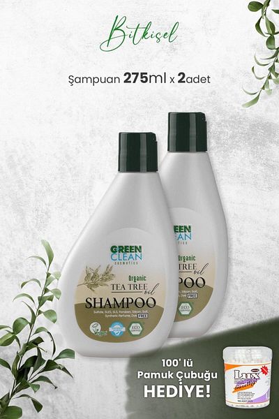 Green Clean Tea Tree Shampoo - 275 Ml X 2 Pieces and Gift