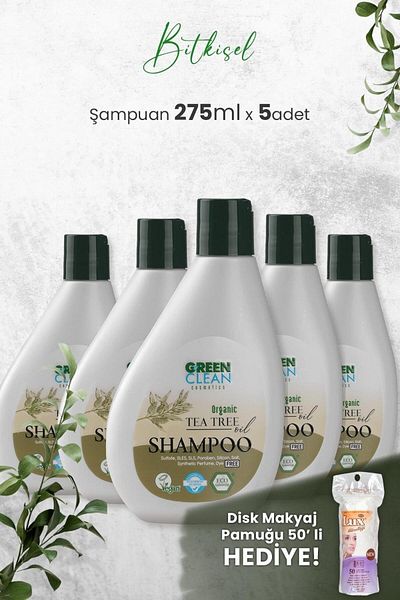 Green Clean Tea Tree Shampoo - 275 Ml X 5 Pieces and Gift