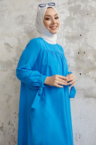 InStyle Yena Dress with Robe and Tie-up Sleeves - Blue