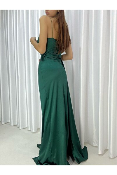 Secret Passion Lingerie Esnek Saten Kumaş Yırtmaç Detaylı Askılı Uzun Abiye Ve Mezuniyet Elbisesi 582243 726