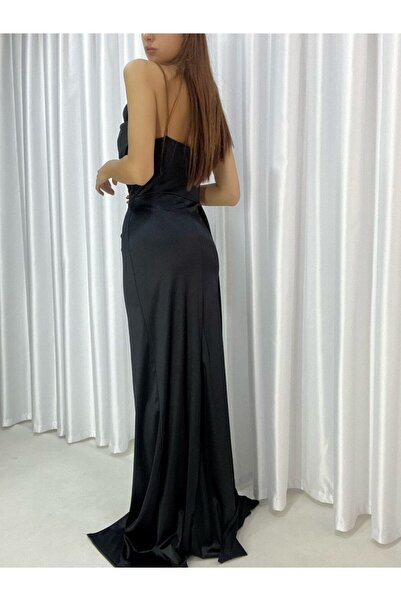 Secret Passion Lingerie Esnek Saten Kumaş Yırtmaç Detaylı Askılı Uzun Abiye Ve Mezuniyet Elbisesi 582243 726