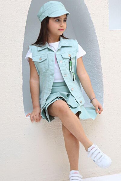 Riccotarz Lány Merci farmer mellény és szoknya 3 részes vízzöld szoknya szett