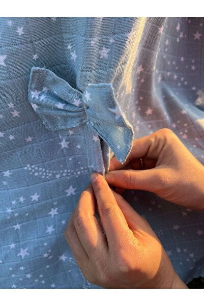 runbaby Set of 3 Light Blue Star Muslin (PASSROOM COVER 100X120CM MUSLIN COVER SCARF)