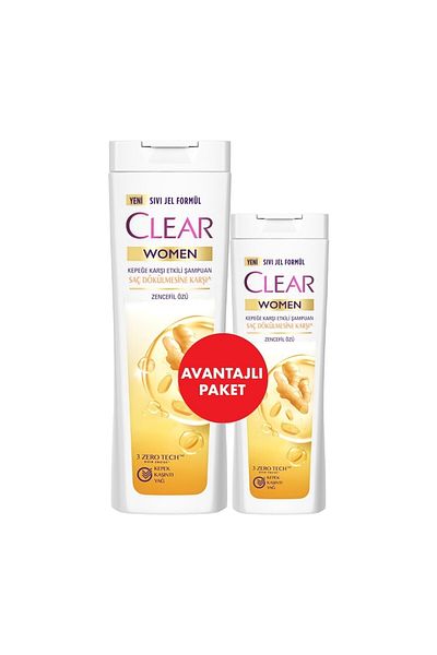 Clear Ginger Extract Shampoo for Women - Effective Against Dandruff, 350 ml + 180 ml