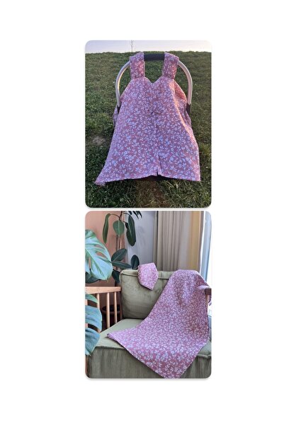 runbaby Oeko-tex Sertifikalı 3lü Pembe Çiçek Müslin Seti ((PUSET ÖRTÜSÜ 100X1...