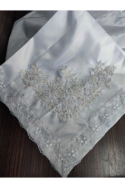 Çt Çeyizci Tekstil Γαλλικό Δαντέλα Κεντημένο, Σατέν Πολυτελής Δέσμη Προίκας, Δέσμη αρραβώνων - Γκρι Ύφασμα, Γκρι Δαντέλα