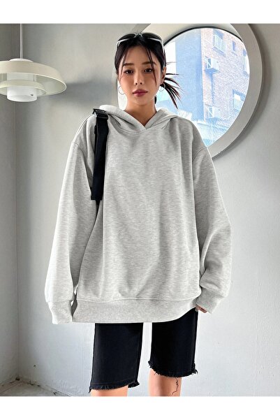 Keywest Büyük Beden Kadın Gri-Melanj Sweatshirt