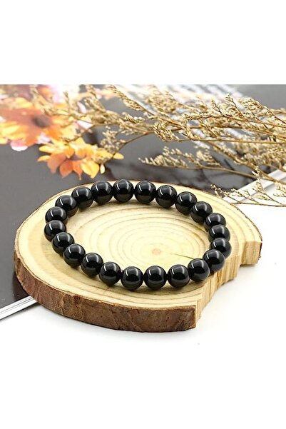 NBS Beautiful Naturel Stones Siyah Akik Doğal Taş Bileklik 8 mm AA Kalite