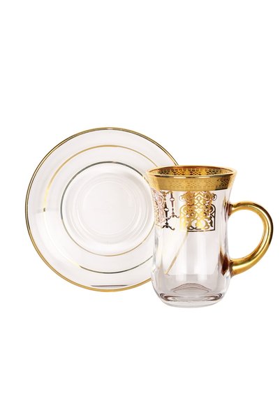 Paşabahçe Altın Yaldızlı Çay Bardağı (KULPLU) 1 Kişilik, Keyif, 12 Ayar Altın,