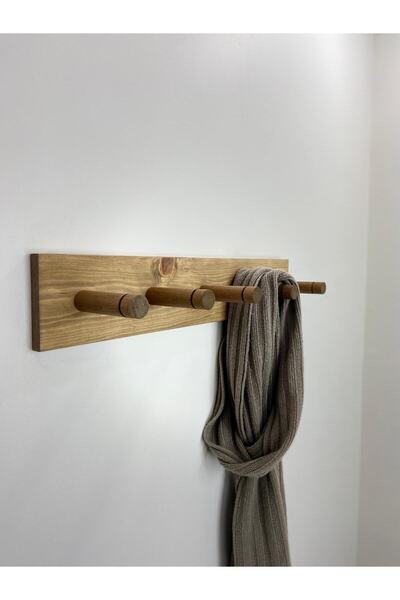 O&A WOOD Doğal Ahşap Askılık, Ahşap Vestiyer, 5 Askılı Ahşap Duvar Askılığı