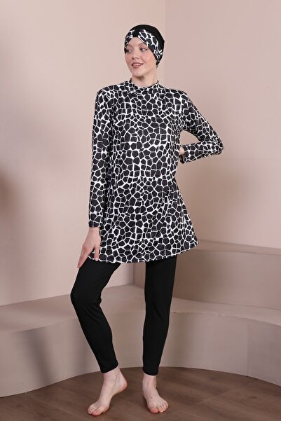 ICOLEXİN Μαγιό Λεοπάρ Μοντέλο Τεσσέττουρ με μακριά μανίκια, πλήρως καλυμμένο ...