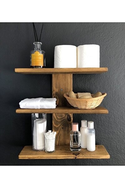 O&A WOOD Doğal Ahşap Dekoratif Çok Amaclı Duvar Rafı,3 Katlı Vintage, Retro A...