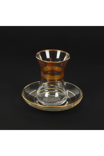 Paşabahçe Altın Yaldızlı Çay Bardağı 1 Kişilik, Ince Belli, 12 Ayar Altın,