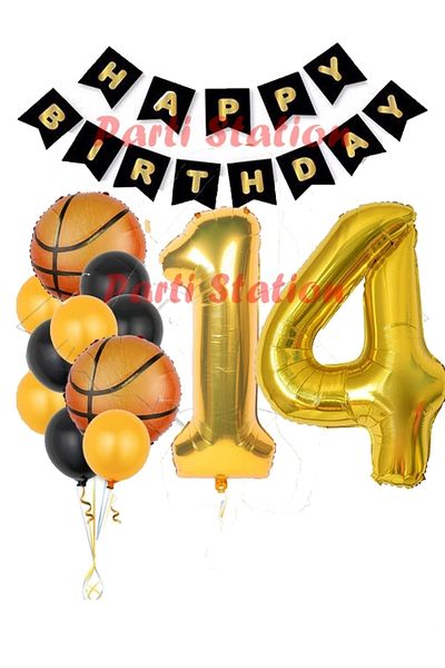 Parti Station Basketball Concept 14 Year Old Balloon Set Basketball Theme Birthday Balloon Set