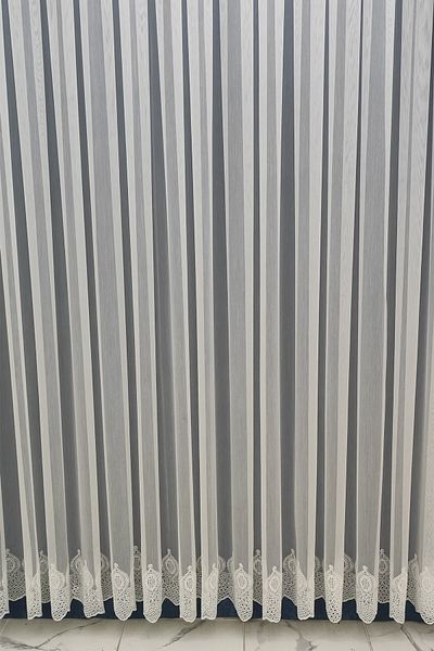 evihtiyaclarim by IOC Linen Look Floor Does Not Require Ironing New Season Plain Skirt Embroidered 1x2 Sparsely Pleated Tulle Curtain