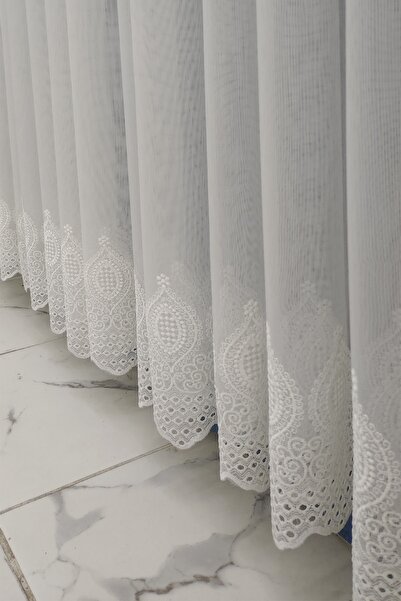 evihtiyaclarim by IOC Linen Look Floor Does Not Require Ironing New Season Plain Skirt Embroidered 1x2 Sparsely Pleated Tulle Curtain