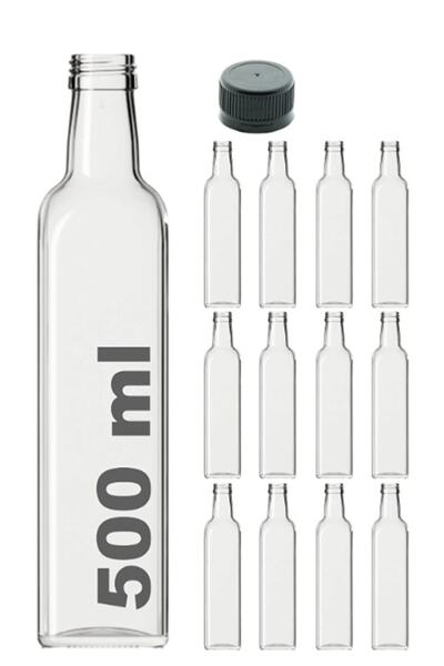 Milea 12 Adet Çok Amaçlı Şeffaf Cam Kare Maraska Şişe 500 ml - Sızdırmaz Kapaklı