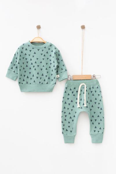 Banamio Waffle Textured Crew Neck Cotton Double Bottom Top Set