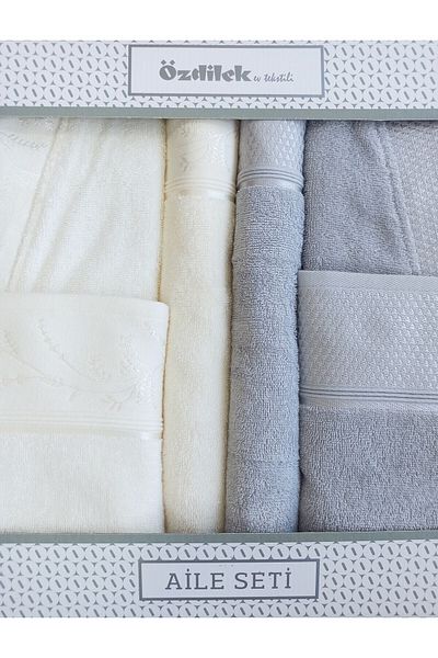 Özdilek Σετ οικογενειακό μπουρνούζι Cream Grey Ditsy
