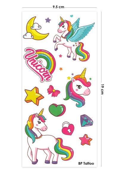 BP Tattoo Renkli Pony Unicorn Dünyası Geçici Çocuk Dövmesi
