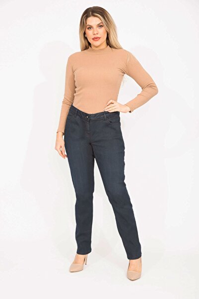 Şans Női sötétkék nagy méretű 5 zsebes Lycra farmer 65n36681