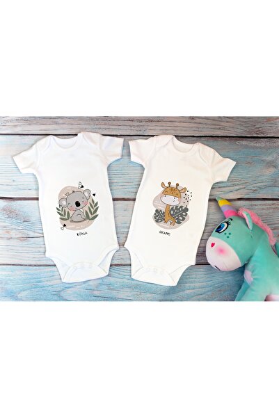 BabyLimon Special Design Licensed Cute Koala Giraffe Double Baby Bodysuit Whi...