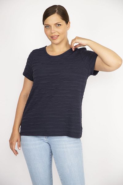 Şans Women's Navy Blue Plus Size Wafer Blouse 65n36580