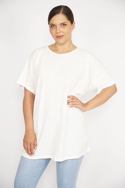 Şans Women's Bone Large Size Bike Collar Short Sleeve Blouse 65n36641