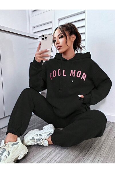 MODARİCH Σετ φόρμας Cool Mom Combination Bottom Top - Μαύρο εμπριμέ, Oversize...