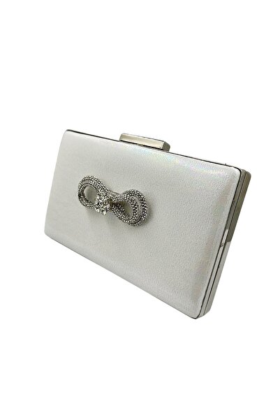 Biçanta Серебриста сумочка з перламутровим відтінком, срібним корпусом та срібними камінцями. Вечірня сумочка, весільна сумочка, сумочка для заручин, портфель.