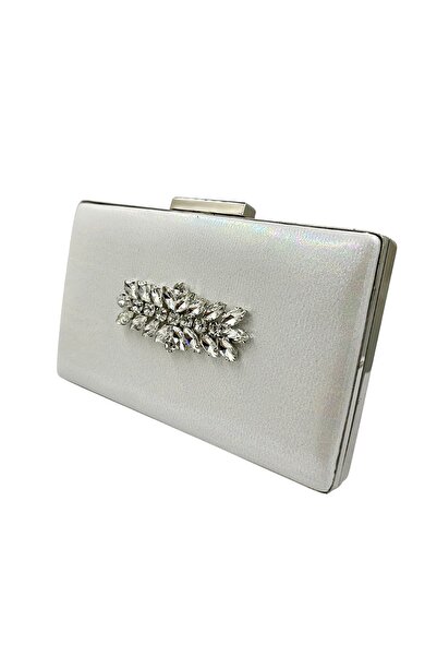 Biçanta Серебриста сумочка з перламутровим відтінком, срібним корпусом та срібними камінцями. Вечірня сумочка, весільна сумочка, сумочка для заручин, портфель.