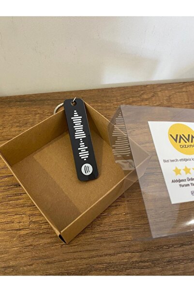 VAVA DİZAYN سلسلة مفاتيح سبوتيفي باركود مزدوجة الجوانب باللون الأسود