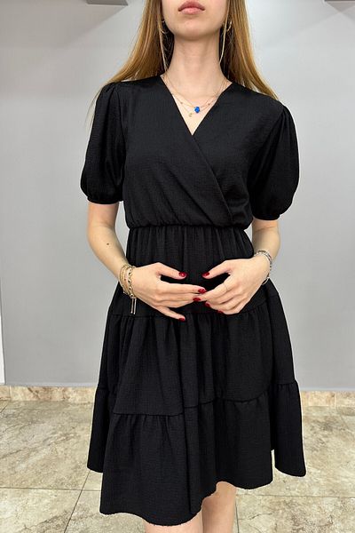 Tam Moda Rochie neagră de damă evazată la două piept