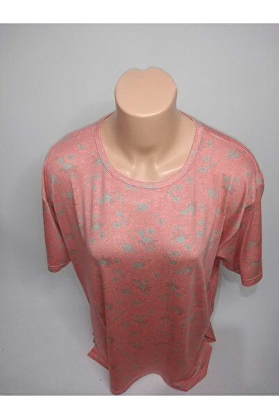 YAŞAR TRİKO Γυναικείο μπλουζάκι με κοντό μανίκι με σχέδιο σομόν, με χτενισμένο βαμβάκι, άνοιγμα βισκόζη